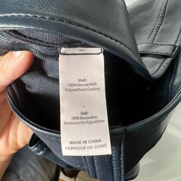 Cinq A Sept Benji Vegan Leather Cropped Seam Navy Flare Leg Pants 14 - Picture 12 of 12